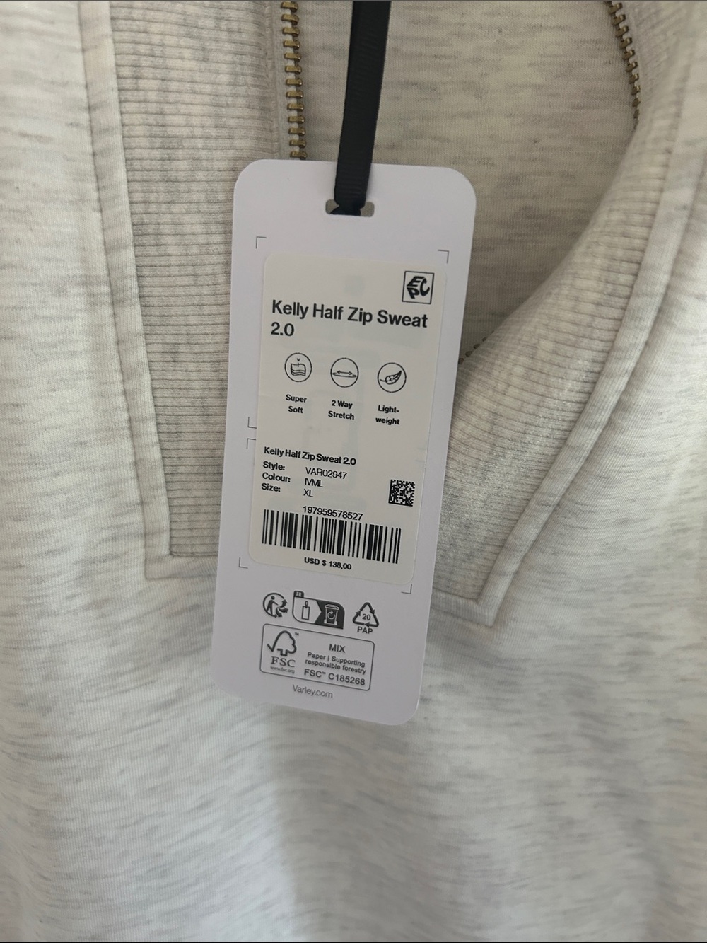 Varley Heathered Light Gray Sleeveless Half-Zip Sweatshirt - Picture 2 of 3